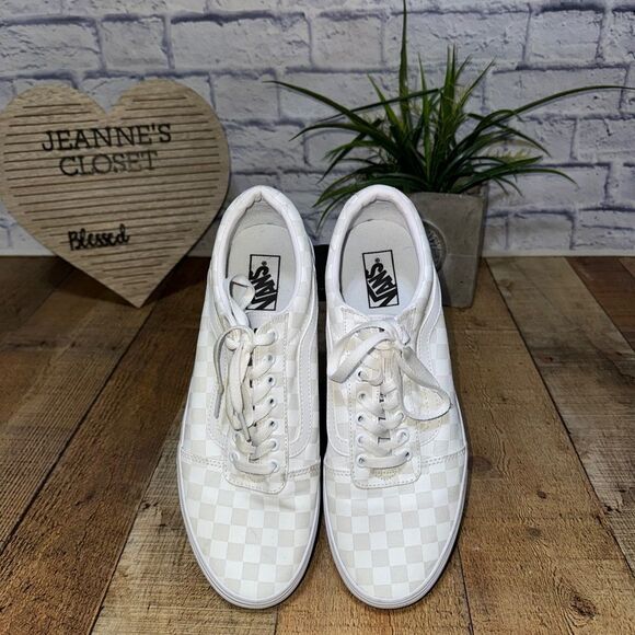 Vans Checkered Checkerboard Lace Up Sneakers White on White Mens 11.5 - Picture 3 of 11